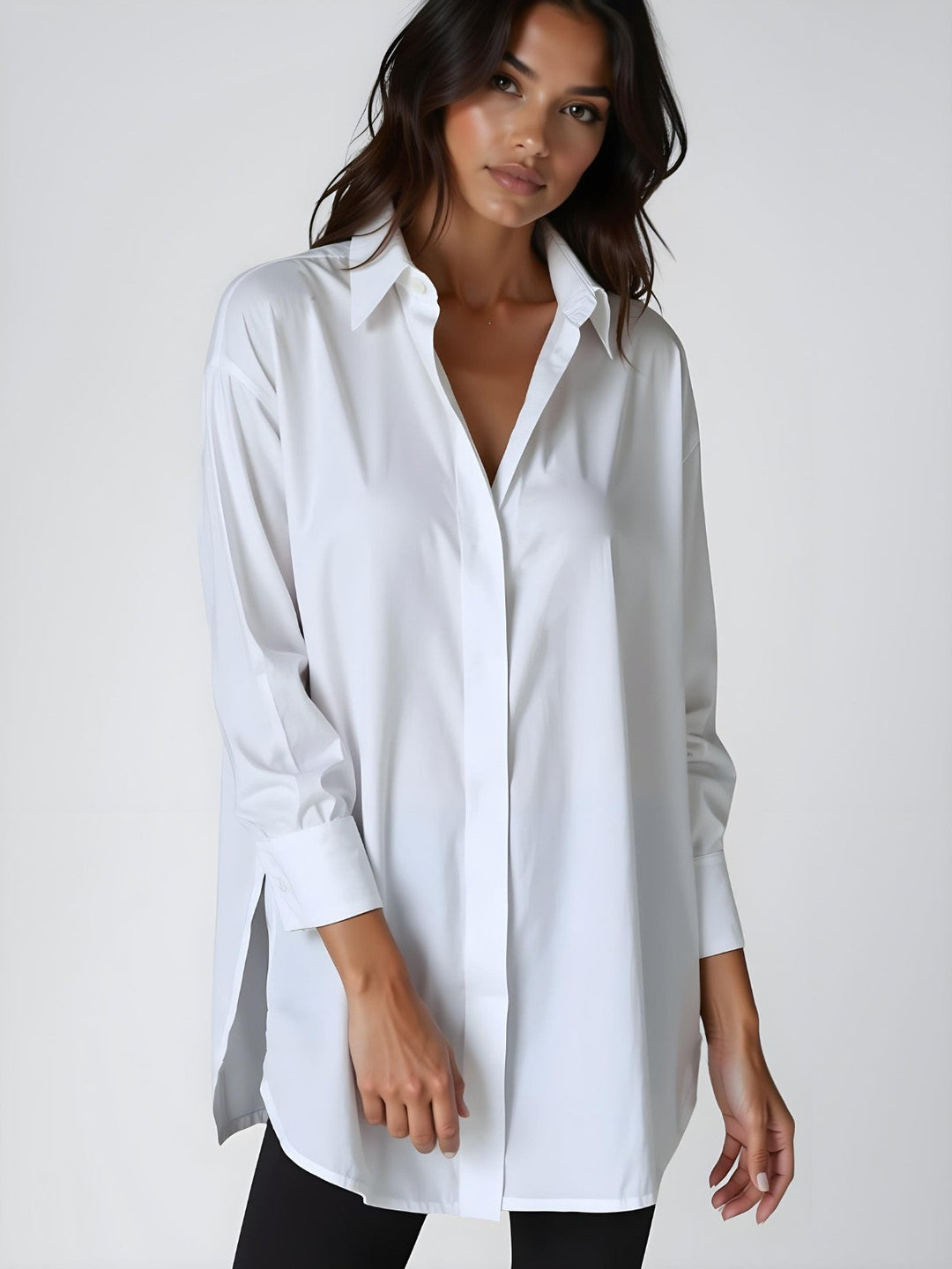 Trendiges Damen Oversize-Hemdkleid, knielang, mit Reverskragen. Vielseitig kombinierbar für jeden Anlass.
