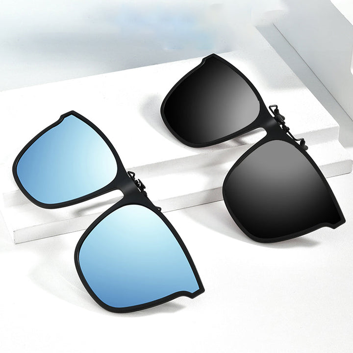 Flexibler Clip-On Sonnenbrillenaufsatz schützt Ihre Augen vor Sonne & UV-Strahlung; kein Brillenwechsel nötig.