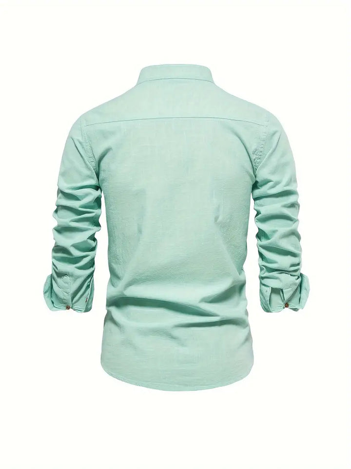 Modernes Herren Langarm Hemd für Frühling, casual Look, aus Baumwolle.