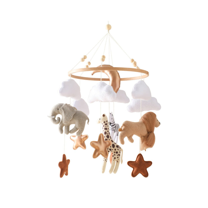 Zauberhaftes Geschenk: Baby Mobile aus Filz mit fröhlichen Safari-Tieren, eine schöne Dekoration für jedes Babyzimmer.