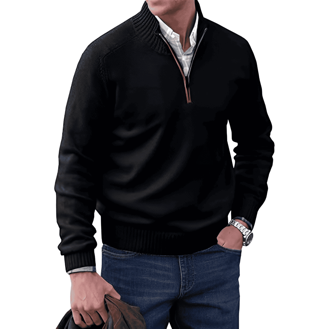 Zeitloser Herrenpullover mit Reißverschluss, ein Basic für jede moderne Männer-Garderobe.