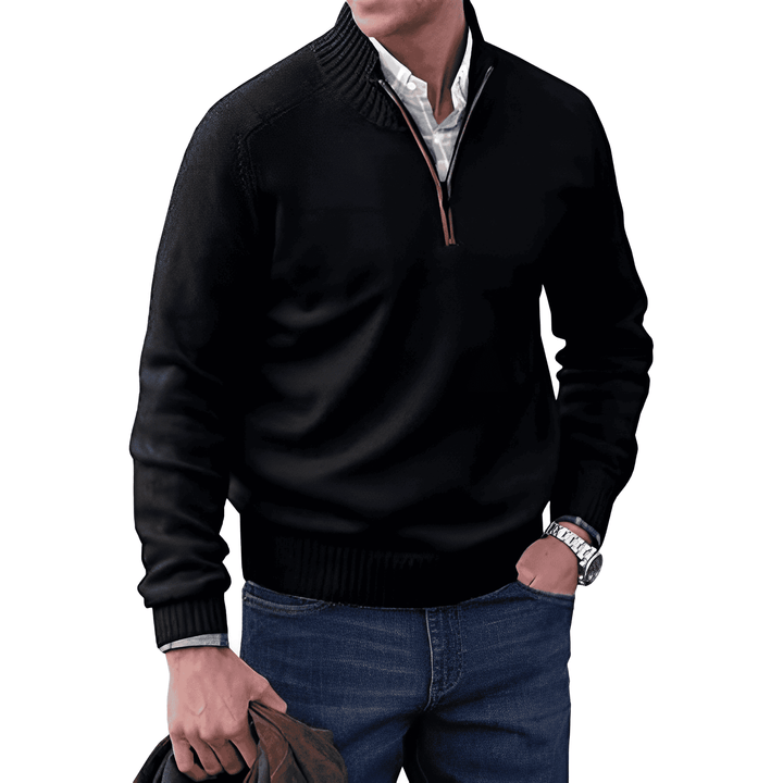 Zeitloser Herrenpullover mit Reißverschluss, ein Basic für jede moderne Männer-Garderobe.