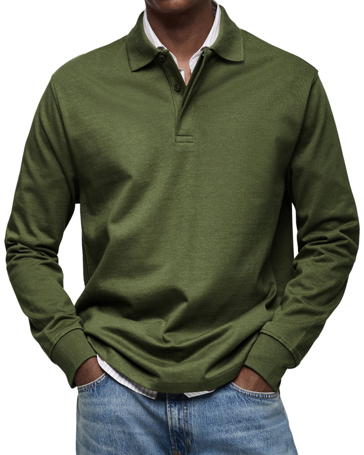 Herren Langarm-Poloshirt, ein vielseitiges Oberteil mit edlem Strukturkragen, perfekt für jeden Anlass.