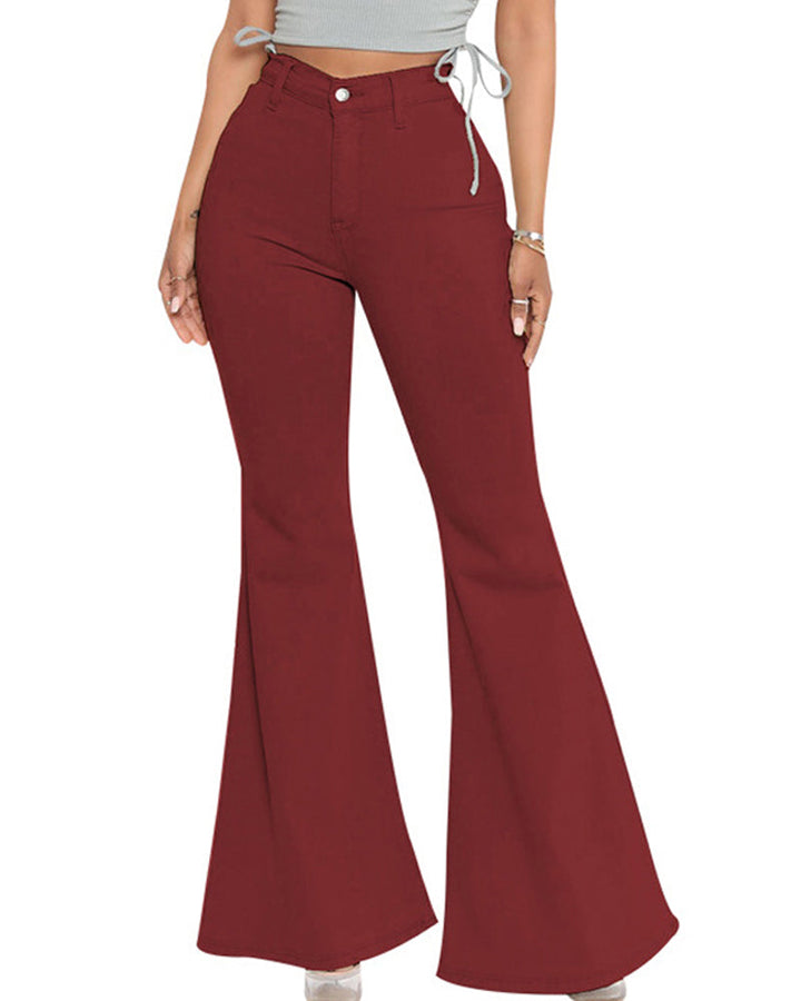 Bequeme Damen Flare Jeans für die Freizeit, elastisch und farbig. Mit hohem Bund für optimalen Komfort.
