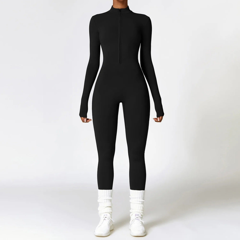 Moderner Damen Overall Stephanie, langarm, mit stylischem hohen Kragen. Vielseitig für elegante & sportliche Looks.