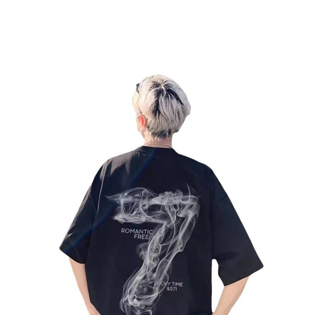 Herren T-Shirt mit Buchstabe Print, lockerer Schnitt, Übergröße, dunkelgrau, Freizeit Look.