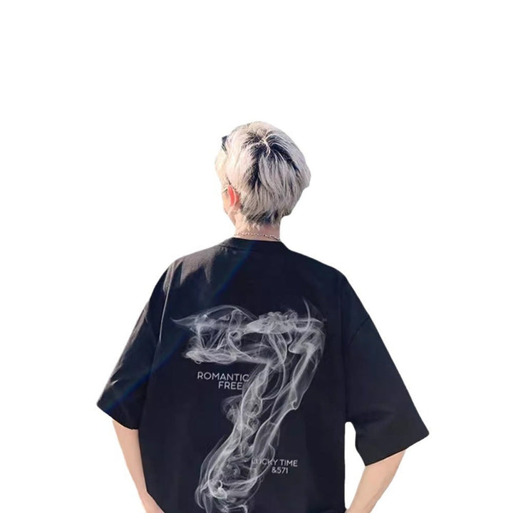 Herren T-Shirt mit Buchstabe Print, lockerer Schnitt, Übergröße, dunkelgrau, Freizeit Look.