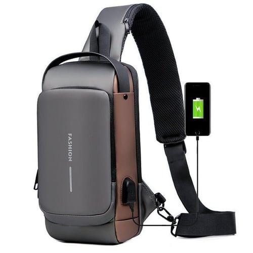 Kompakte und sichere Damen Crossbody-Tasche mit Diebstahlschutz und integriertem USB-Anschluss.