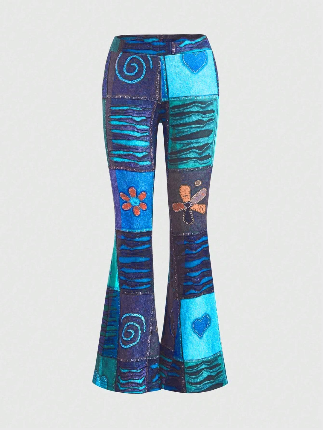 Trendige Damen Bootcut-Hose mit mittelhohem Bund & modernem abstraktem Print. Für elegante Outfits.