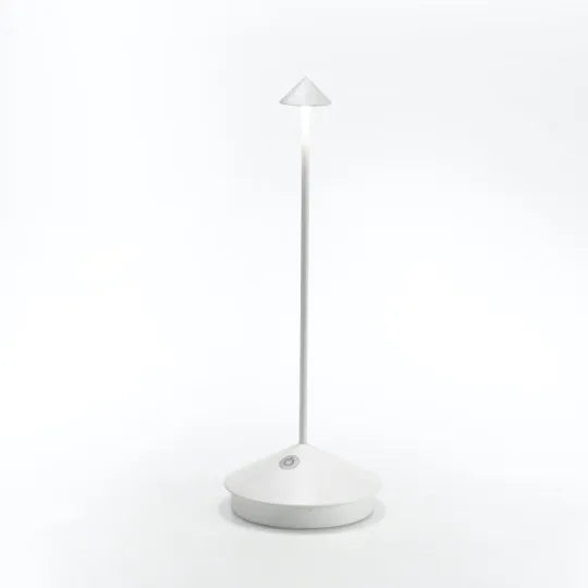 Schlichte kabellose LED-Tischleuchte, dimmbar, als Blickfang & Lichtspender für innen & außen.