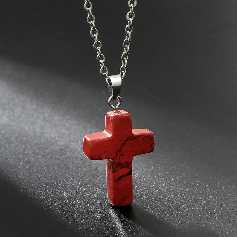 Damen Edelsteinkette mit Kreuzmotiv. Ein Symbol der Hoffnung und des Glaubens, elegantes Geschenk.