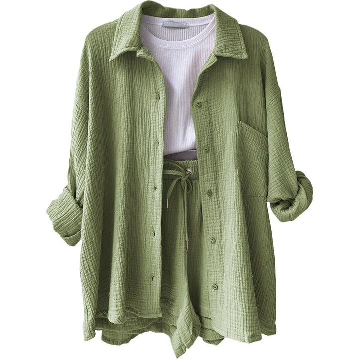 Chic & bequem: Damen Freizeitset: Hemd, Crop-Top, Shorts – Ihr neues Lieblings-Sommeroutfit.