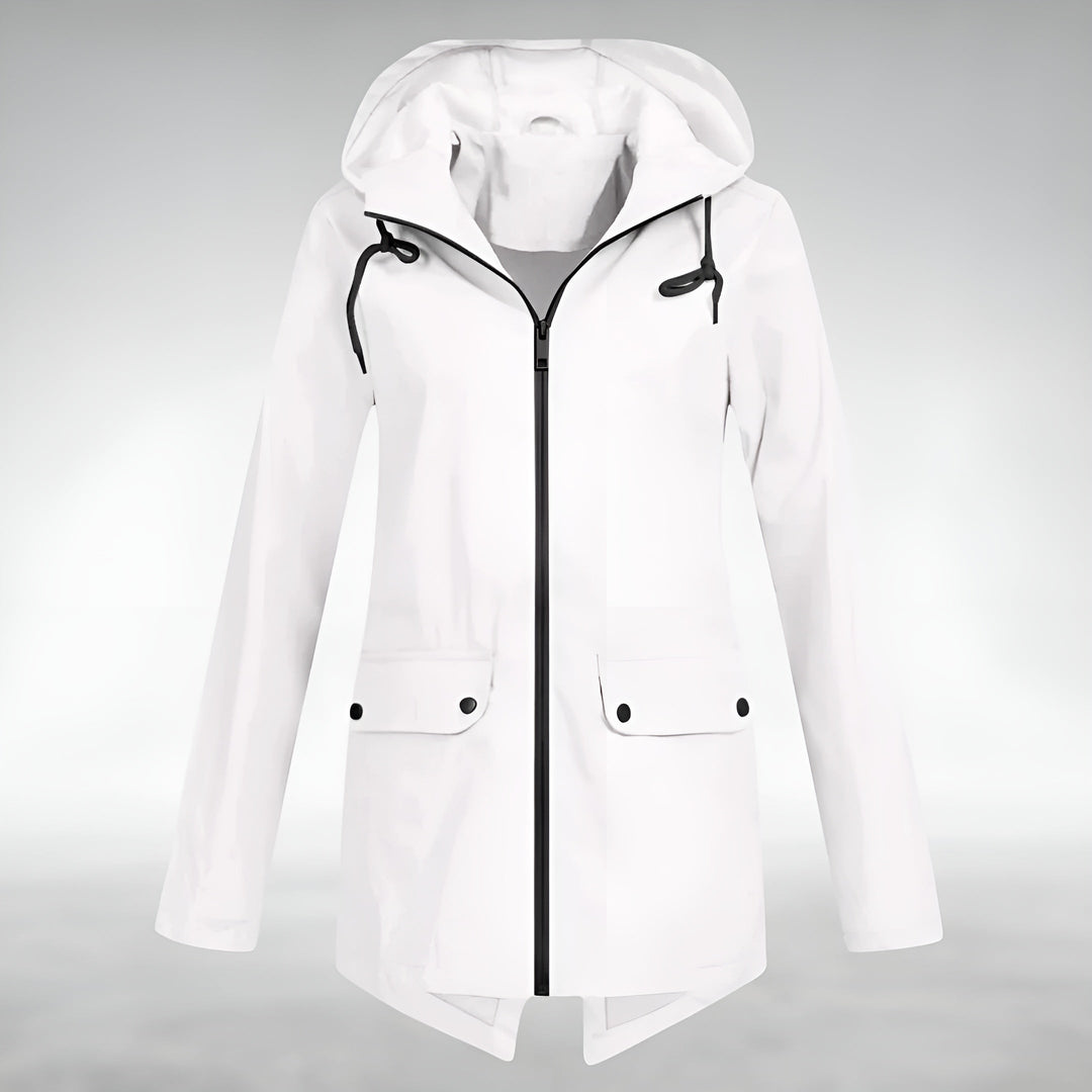 Vielseitige Damen Kapuzenjacke, wasserdicht und winddicht, ideal für unbeständiges Wetter.