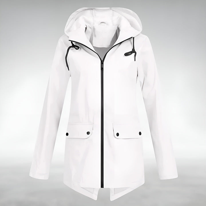 Vielseitige Damen Kapuzenjacke, wasserdicht und winddicht, ideal für unbeständiges Wetter.