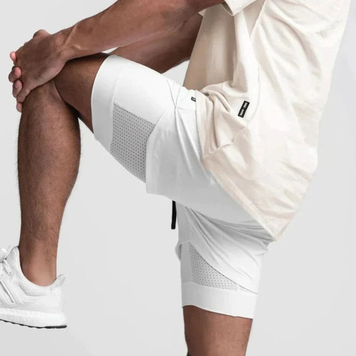 Atmungsaktive Herren 2-in-1 Sportshorts für Fitness & Lauftraining; ideal für den Sommer & Outdoor-Sport.