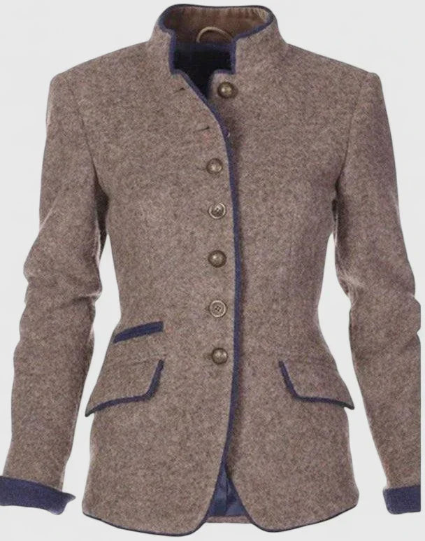 Stilvolle blaue Damen Strickjacke mit Knopfleiste, formelle Business Mode und eleganter Büro-Cardigan.
