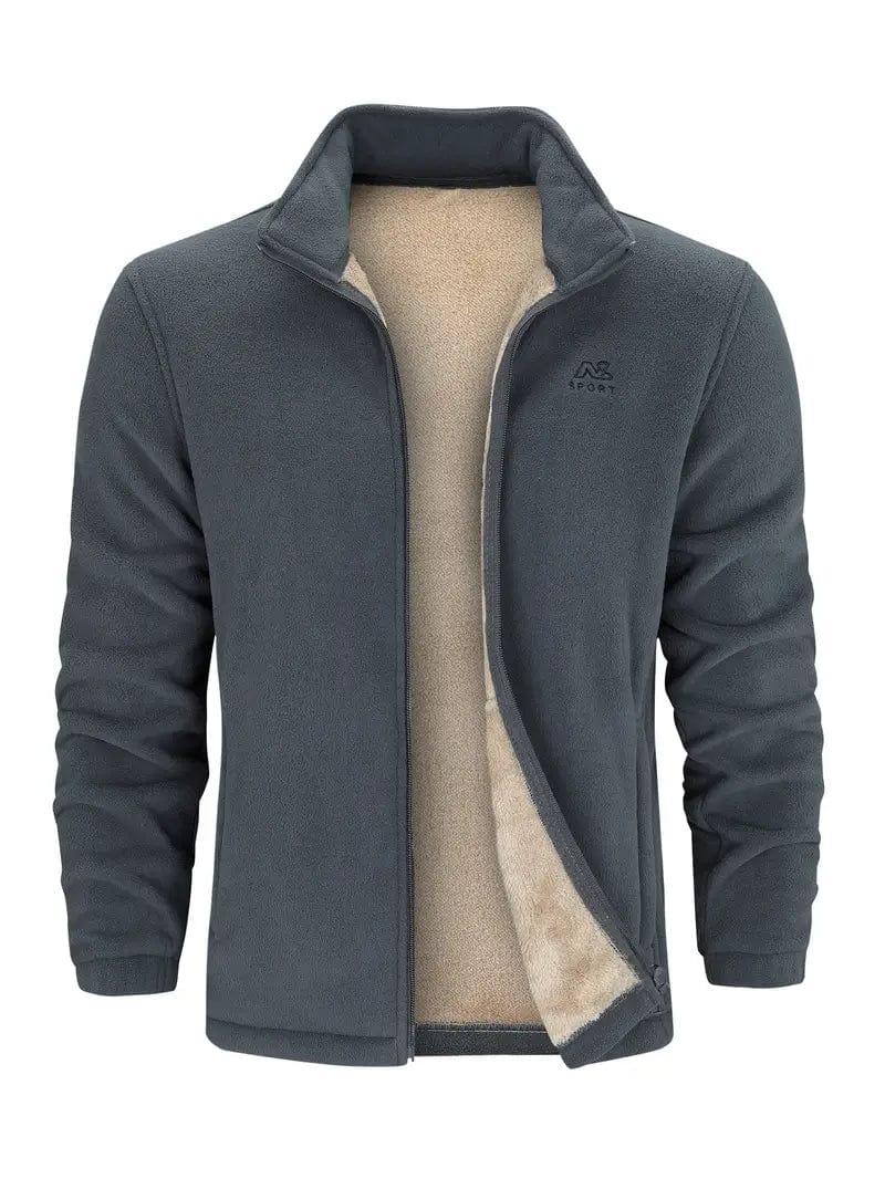 Graue Herren Thermojacke aus Fleece. Atmungsaktive Herbstjacke für Sport & Freizeit.
