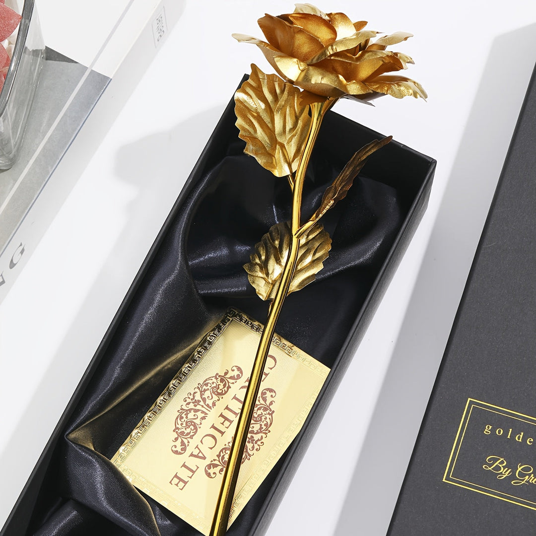 Detail der Rose und Verpackung, stilvolles und pflegeleichtes Damengeschenk.