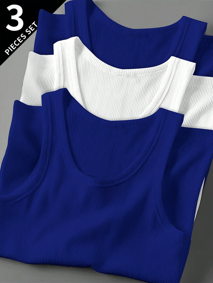 Frontansicht: Herren Ripp-Tanktop Set, klassischer Basic-Schnitt für Sport und Freizeit.