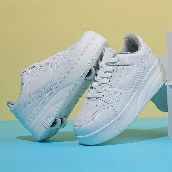 Ein Paar leuchtende Kinder Rollschuhe mit abnehmbaren Rädern, perfekt für Outdoor-Abenteuer & sportliche Kids.