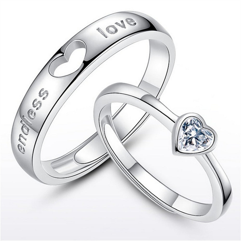 Ewige Verbindung: Unisex Herz Partnerringe aus Sterlingsilber, verstellbare Paarringe für tiefe Liebe & Zuneigung.