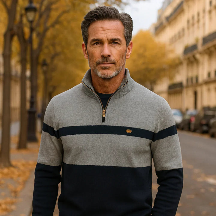 Eleganter Herren Langarmpullover zweifarbig in modernem Design, perfekt für Herbst & Winter.