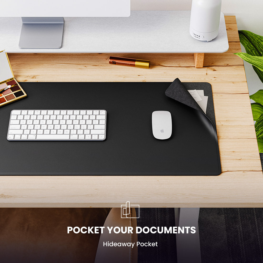 Multifunktionale Schreibtischmatte: Kabelloses Ladepad und Organizer für produktives Homeoffice.