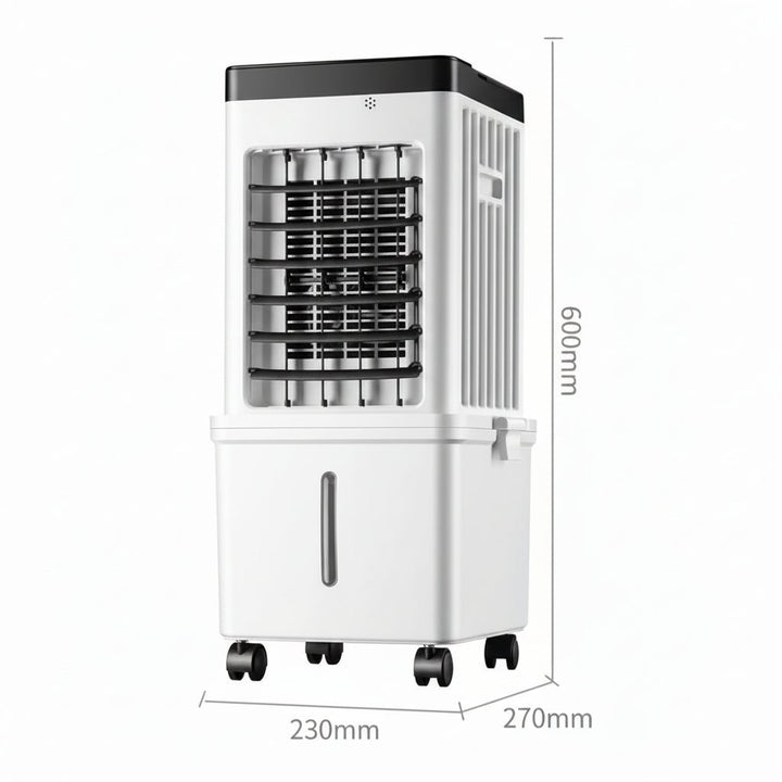 Person genießt frische Luft durch die mobile 3-in-1 Klimaanlage. Kompaktes Klimagerät mit Kühlung & Befeuchtung für den Sommer.