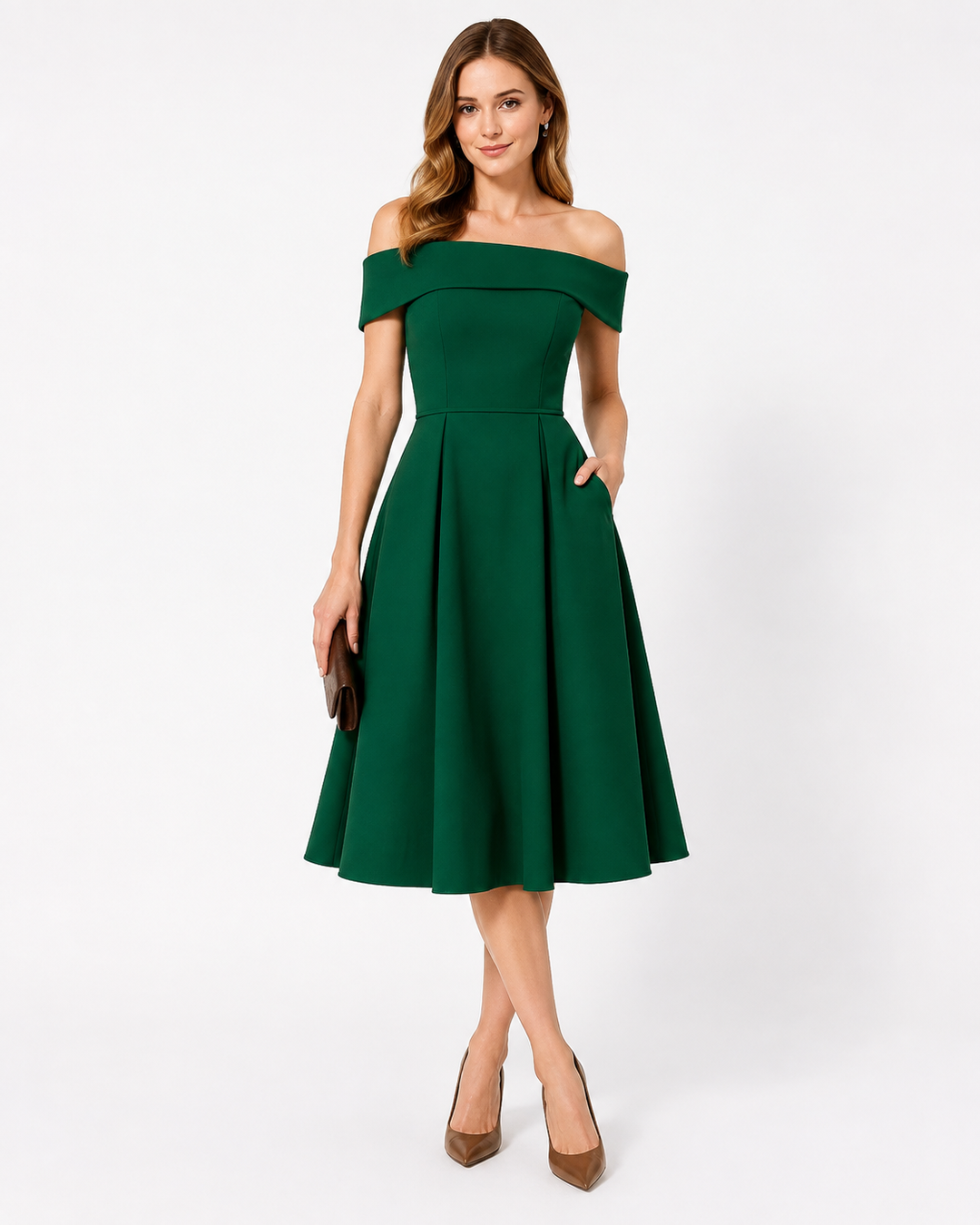 Elegantes schulterfreies A-Linien Damenkleid mit Faltenrock, atmungsaktiv und leicht für den Sommer.