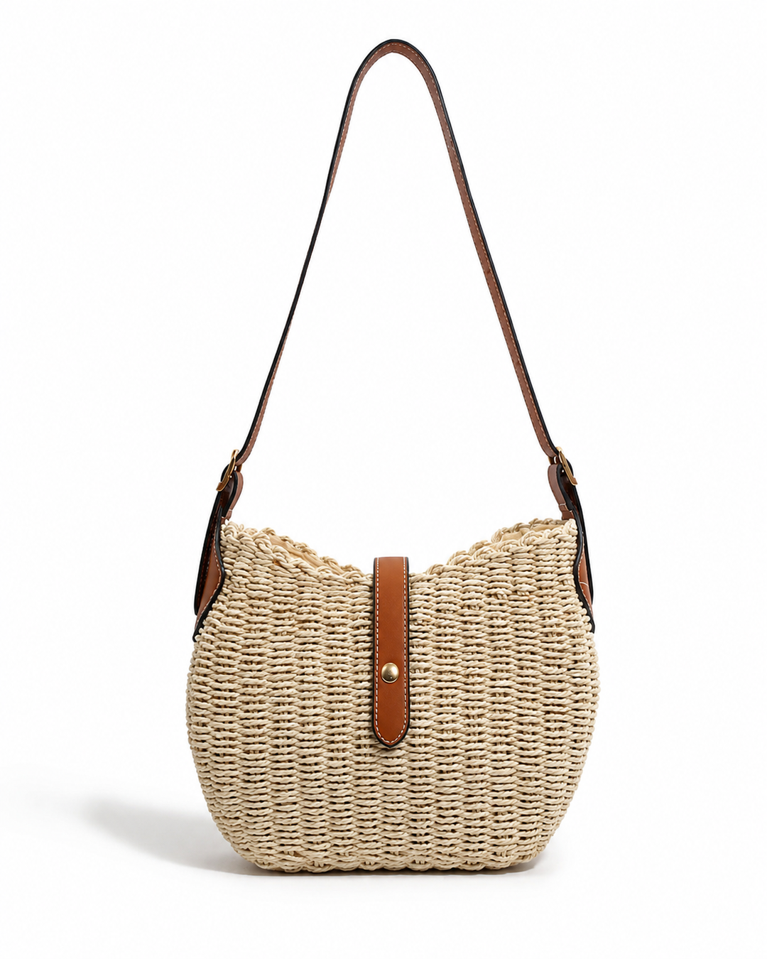 Stilvolle Damen Strohtasche im Retro-Design, handgewebte Beige/Khaki Umhängetasche als Sommer-Accessoire.