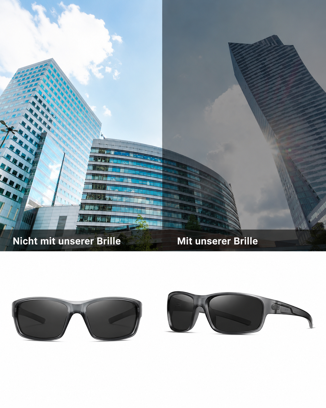 Sportliche Herren Sonnenbrille, UV400 geschützt, polarisiert für klare Sicht.