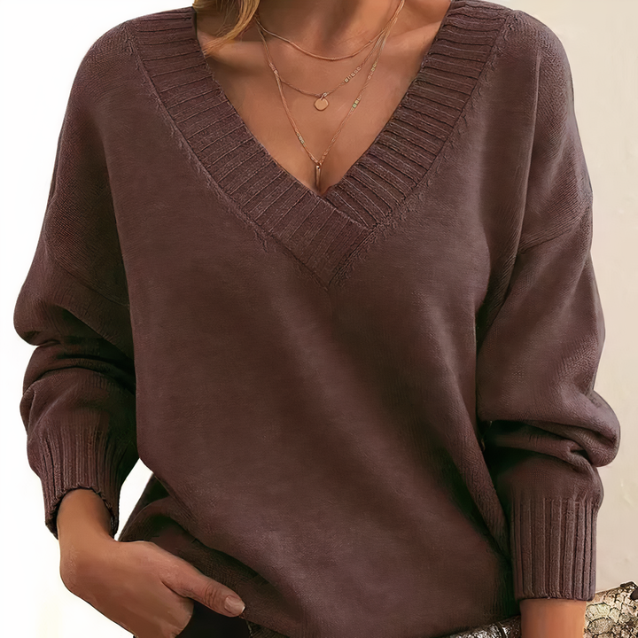 Zeitloser Damen Kaschmirpullover Isabella, V-Ausschnitt, weich & warm für stilvolle Auftritte.