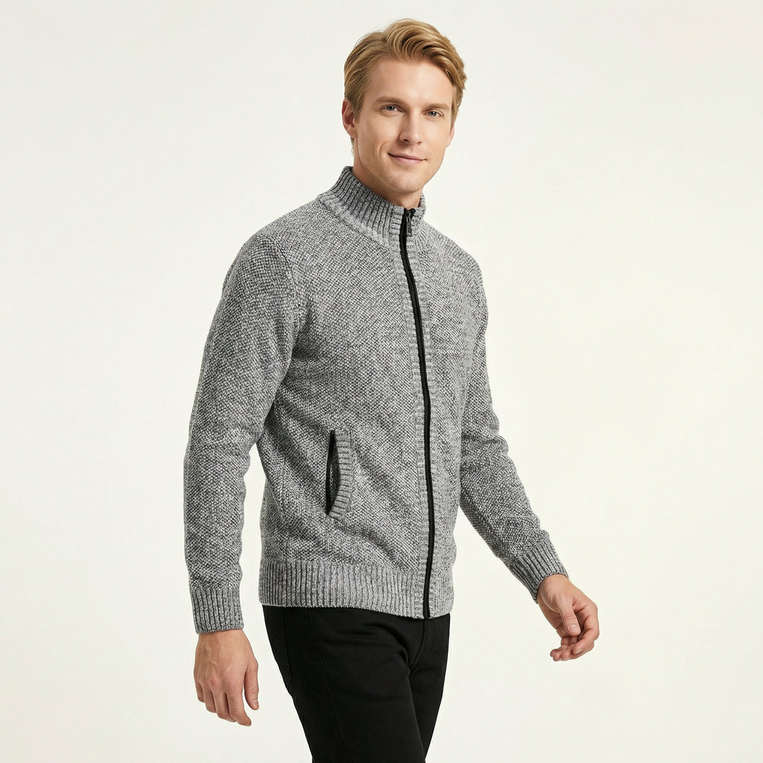 Moderne Herren Strickjacke mit langem Reißverschluss & Stehkragen, für lässige Eleganz.