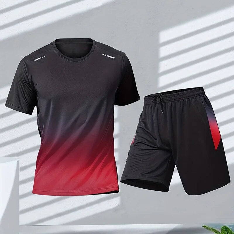 Modernes Herren Sport Set mit stilvollem Farbverlauf. Schnelltrocknendes Trainingsset für Sport & Freizeit.