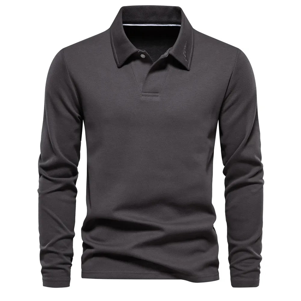Moderner Herren Polopullover Langarm mit klassischem Kragen. Perfekt als Bürokleidung oder für Freizeit im Herbst/Winter.