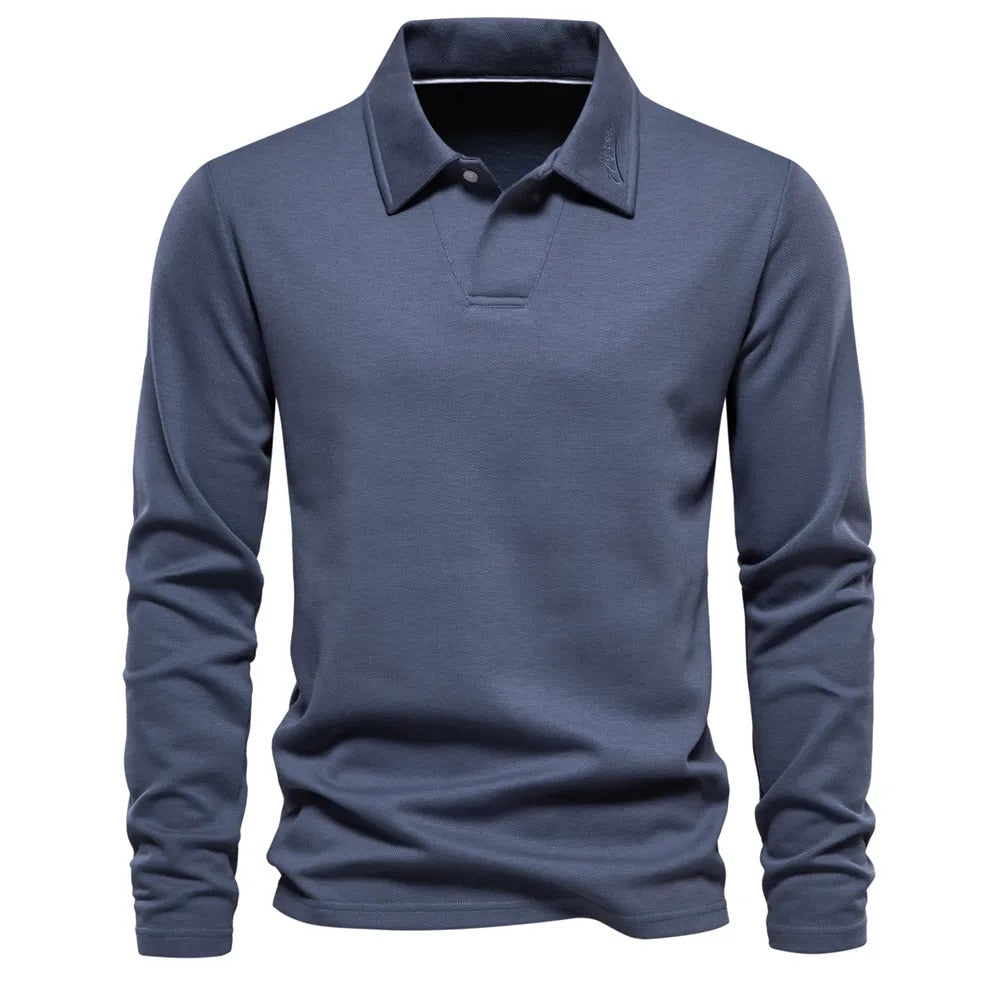 Herren Langarm Polopullover mit klassischem Kragen. Ideal für Büro, Freizeit und elegante Alltagslooks.