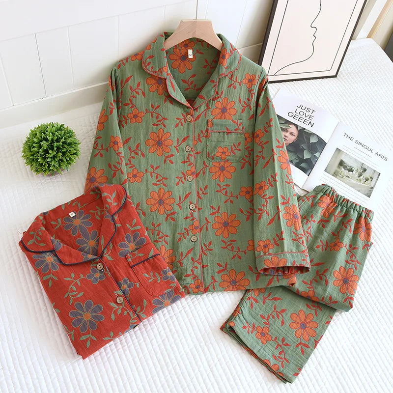 Damen Pyjama-Set aus weicher Baumwolle, florales Muster & bequemer Schnitt; idealer Schlafanzug.