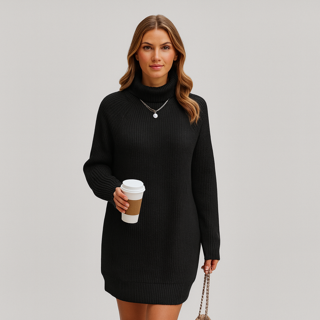 Klassisches Damen-Midikleid aus Strick, elegante Silhouette, lange Ärmel. Passt zu vielen Anlässen.