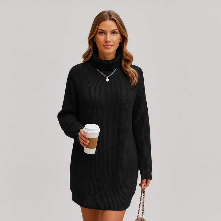 Klassisches Damen-Midikleid aus Strick, elegante Silhouette, lange Ärmel. Passt zu vielen Anlässen.
