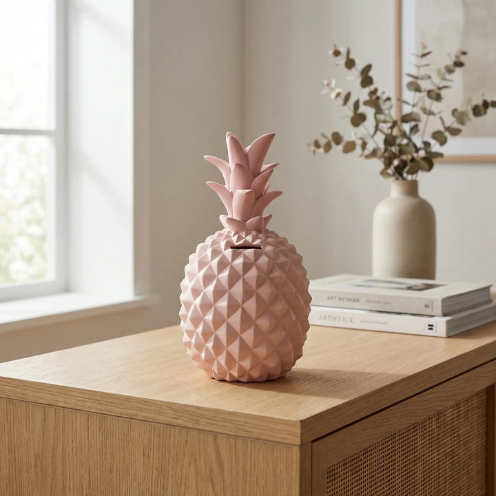 Bunte Ananas Spardose, modernes Sparschwein für Kinder & Erwachsene als tropisches Wohnaccessoire & Geschenkidee.