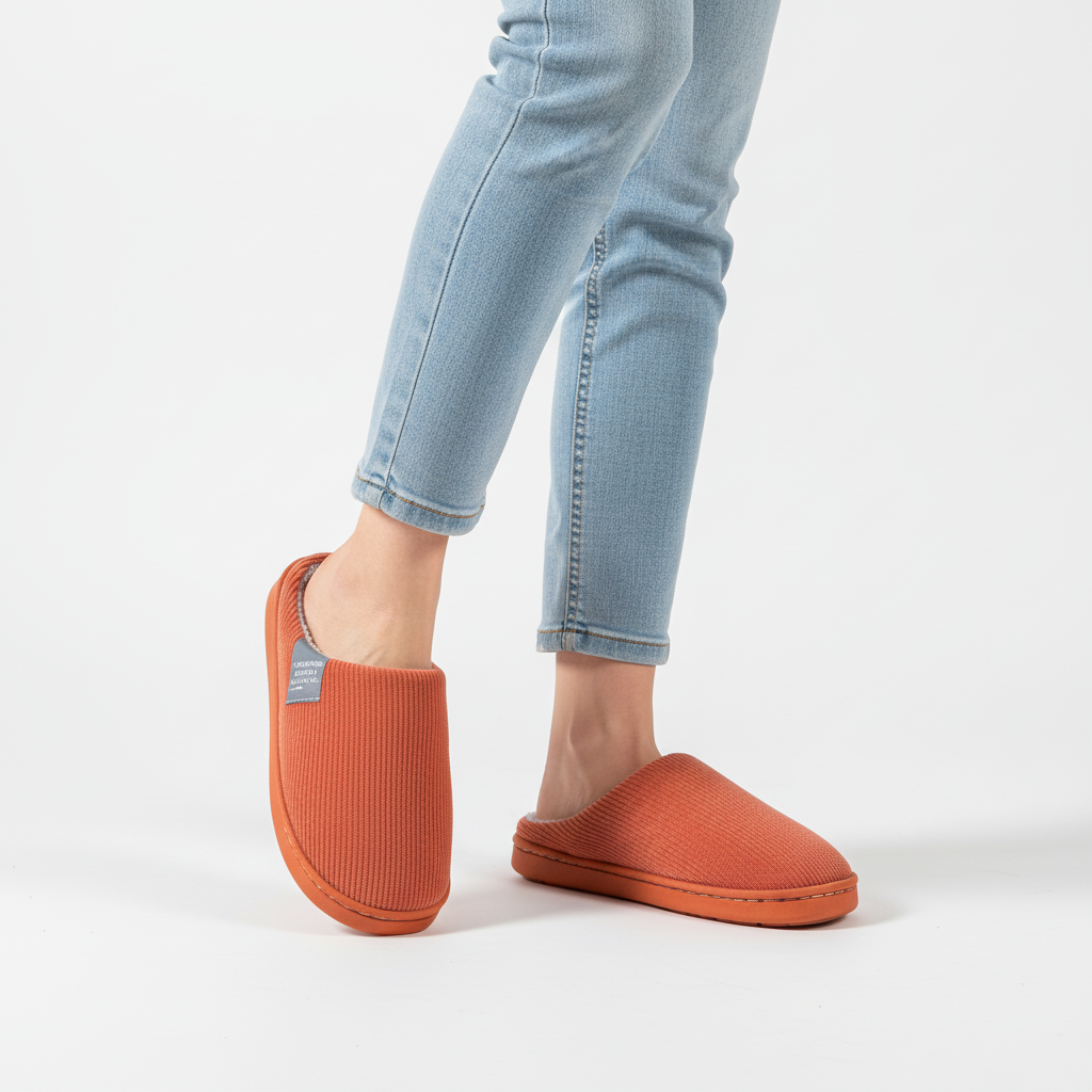 Antirutsch Damen RibComfy Hausschuhe. Warme, kuschelige Fußwärmer mit sicherer Sohle für Zuhause.
