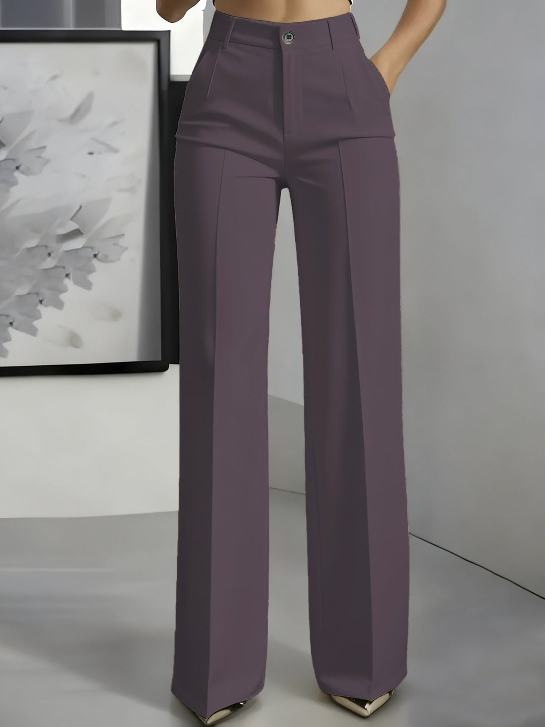 Bequeme hochtaillierte Damenhose mit geradem Schnitt, perfekt als Ganzjahreshose für Büro & Freizeit.