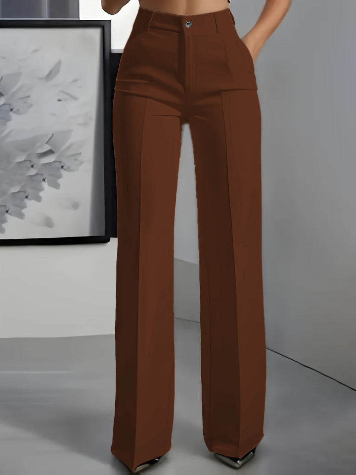 Rückansicht der eleganten Damen Anzughose, hochtailliert mit geradem Bein. Komfortabel & stilvoll.