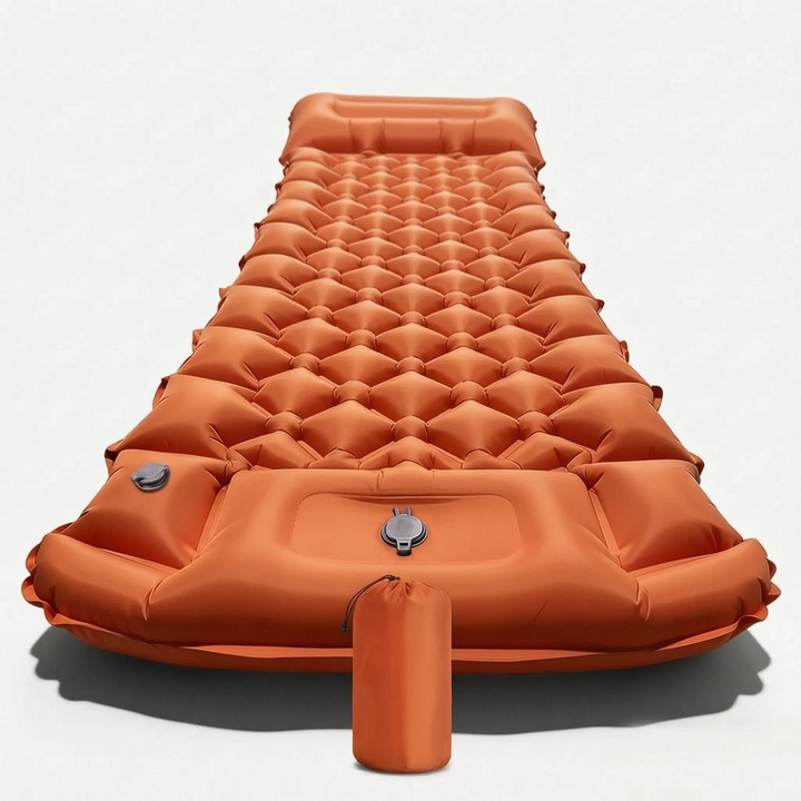 Hochwertige aufblasbare Camping Schlafmatte. Robuste Isomatte mit Kissen für Outdoor-Einsatz und Zeltausrüstung.
