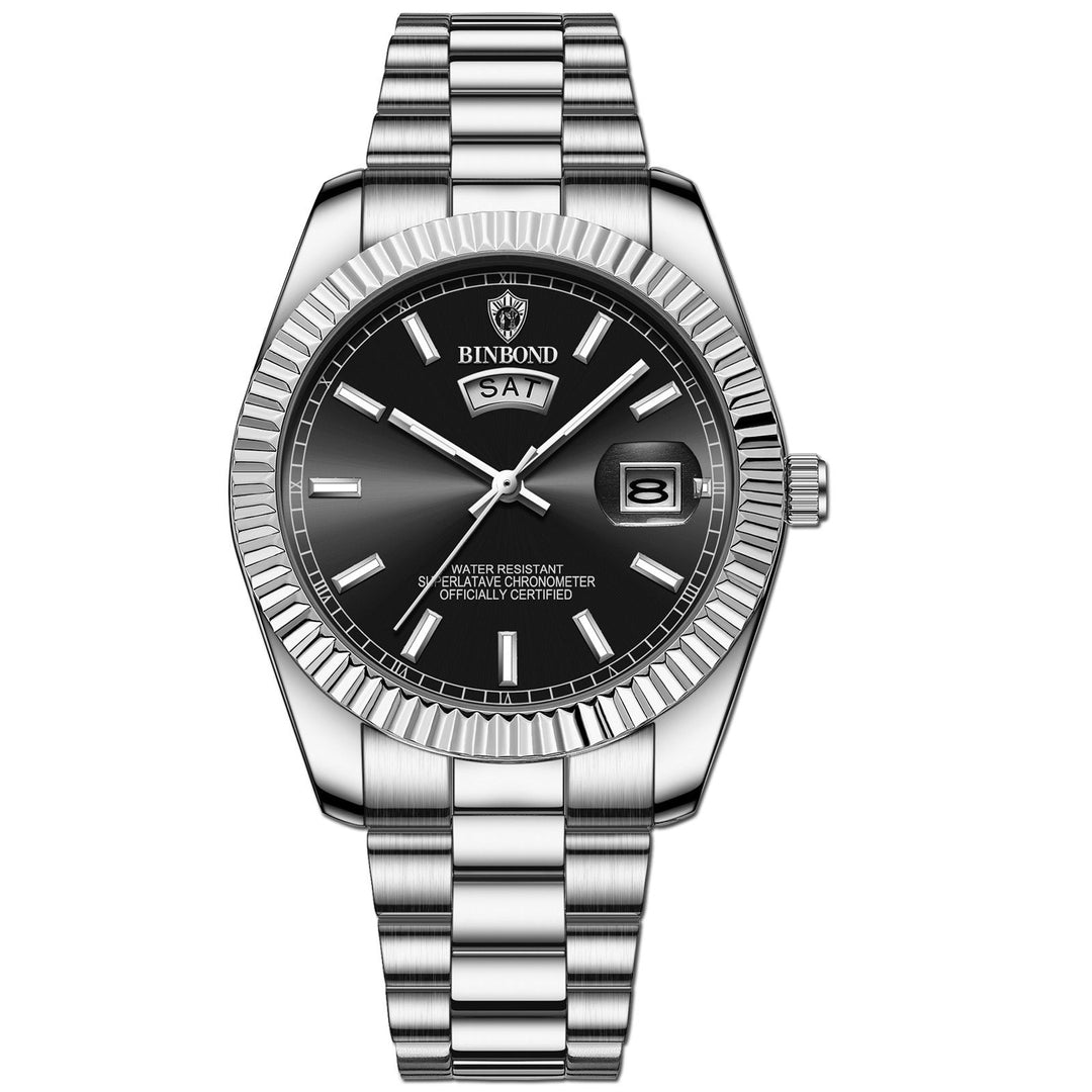 Klassische Dresswatch für Herren aus poliertem Edelstahl. Edle Automatikuhr mit elegantem Zifferblatt.