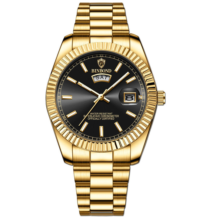 Seitenansicht der luxuriösen Herren-Automatikuhr. Edle Edelstahl-Armbanduhr mit präziser Mechanik.