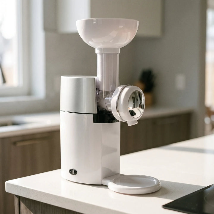 Kompakte automatische Eismaschine für cremiges Softeis & gesunde Desserts. Schneller Küchenhelfer für Obstzubereitung.