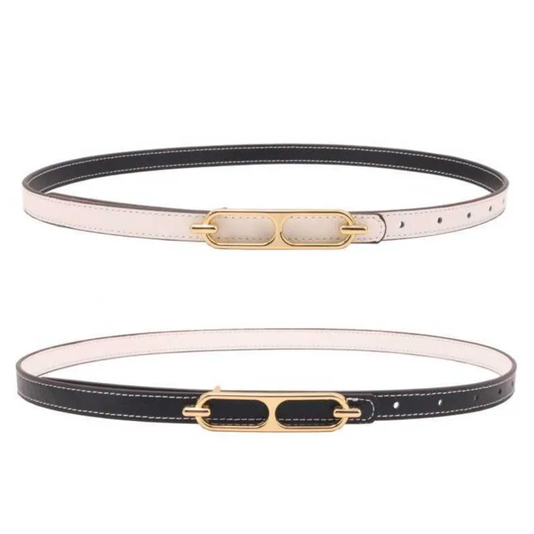 Damen Schmalgürtel elegant, goldene Schnalle, ideal für eine betonte Taille.