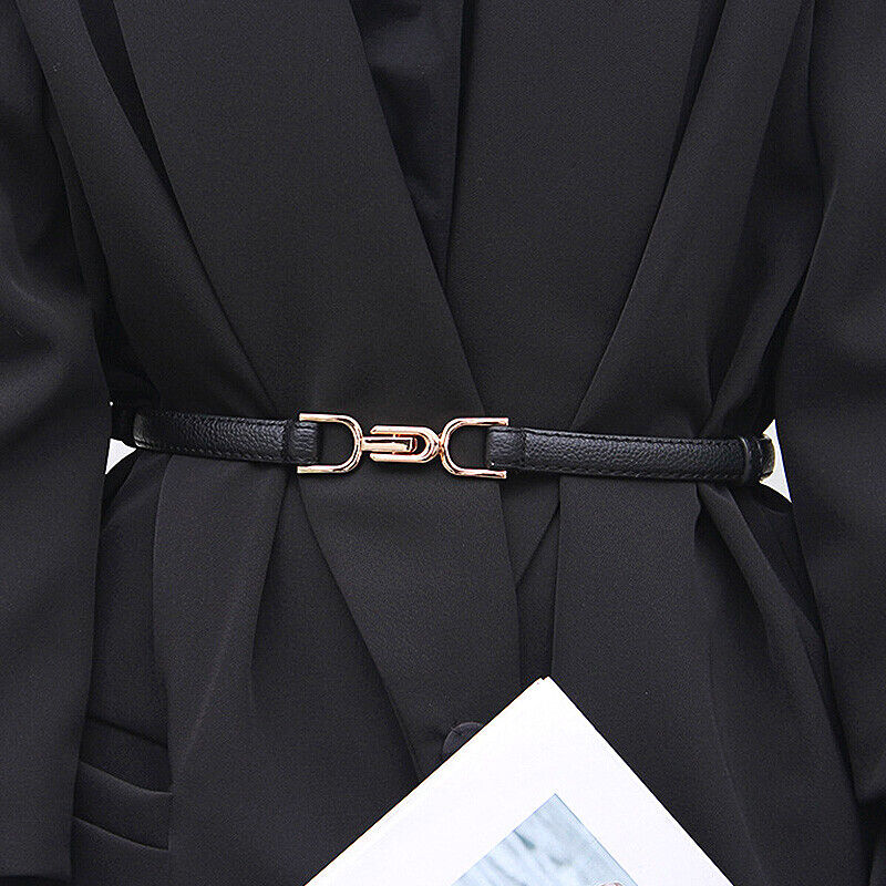 Eleganter Damengürtel schmal, verstellbar, goldene Schnalle für Kleider & Taille.