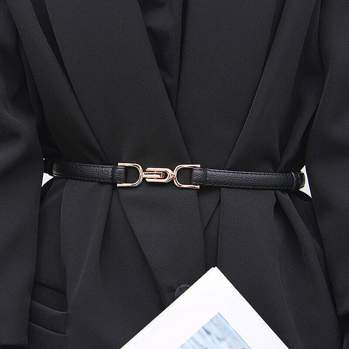 Eleganter Damengürtel schmal, verstellbar, goldene Schnalle für Kleider & Taille.